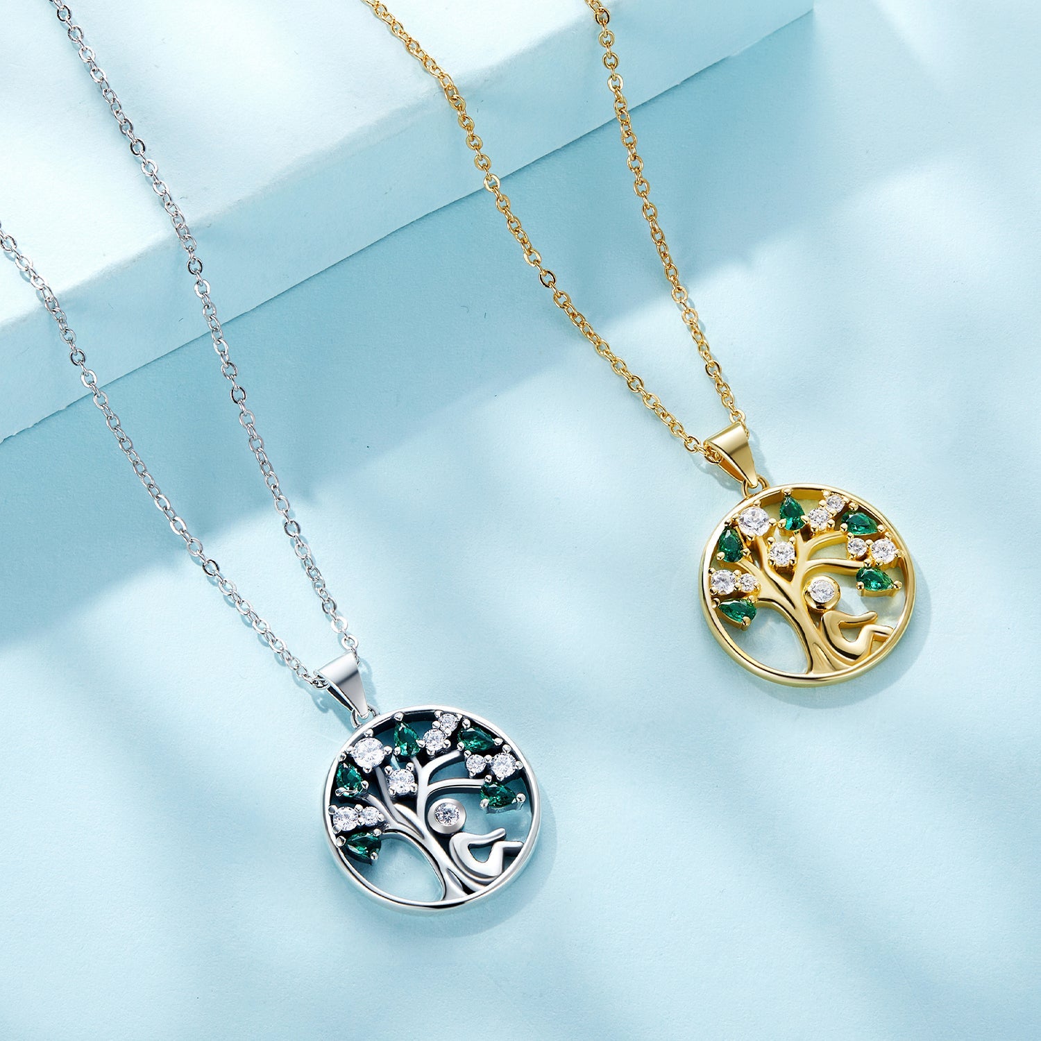 Silver Necklace Human Snuggle Tree CZ Pendant Necklace with Lobster Clasp For Sale - sursenso Necklaces