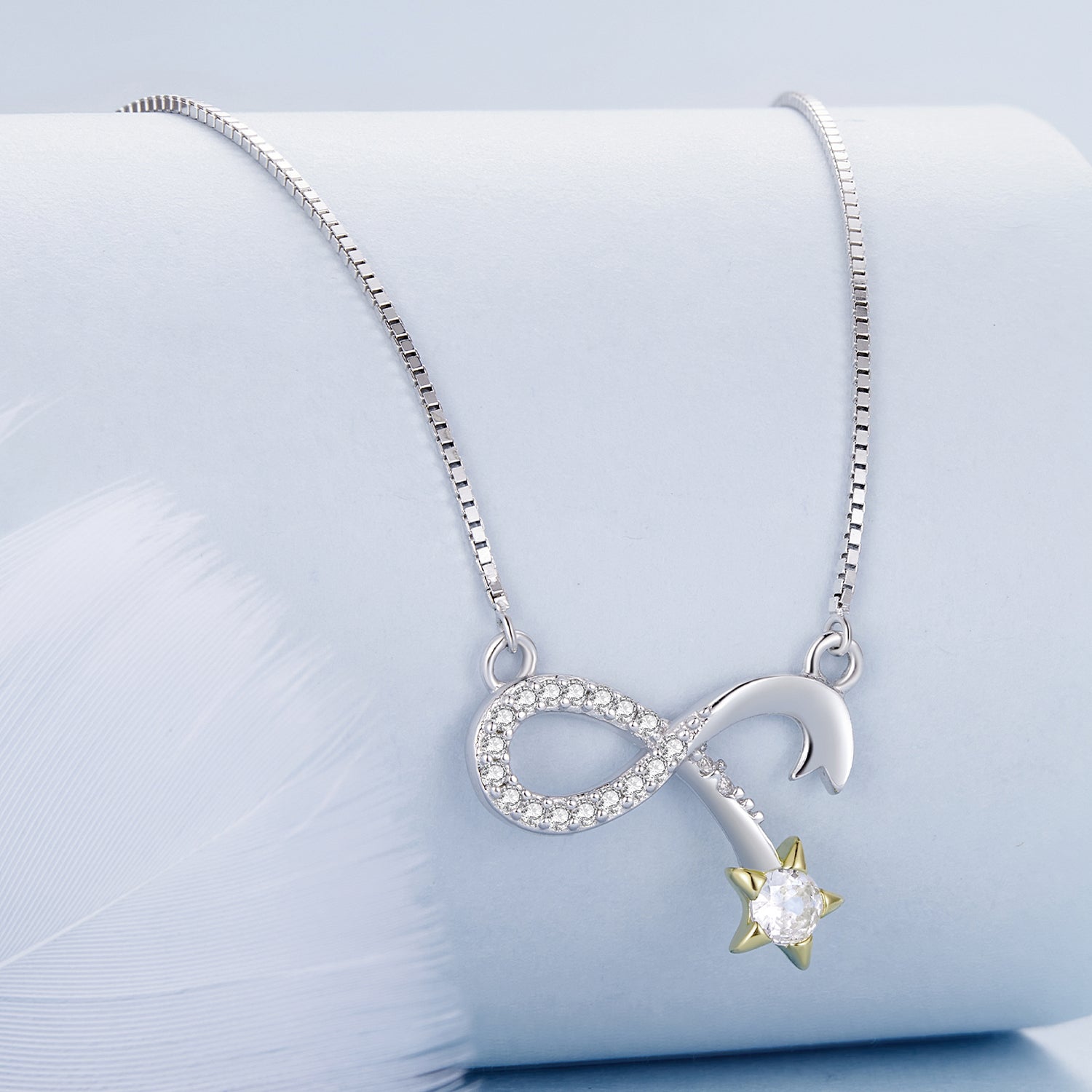 Silver Necklace Infinity Love CZ Pendant with Lobster Clasp For Sale - sursenso Necklaces