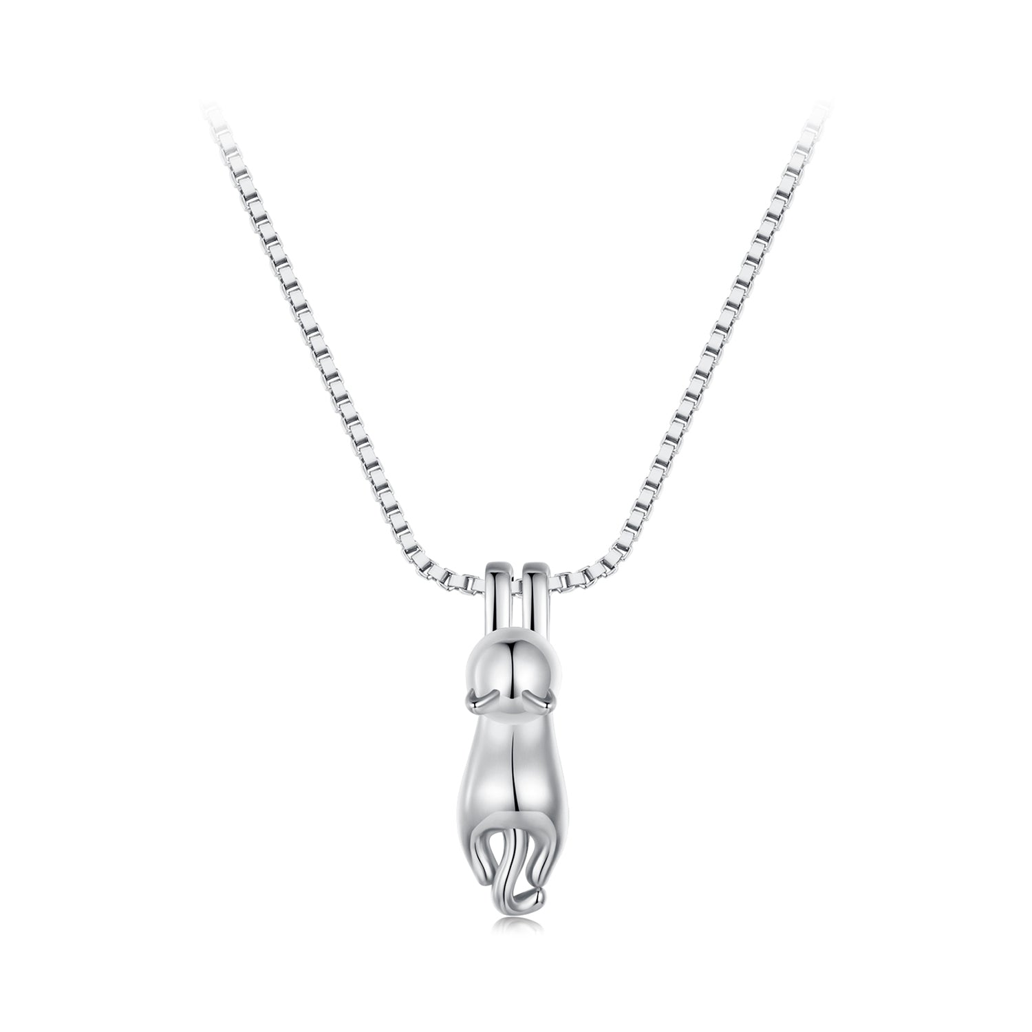 Silver Necklace Kitten Pendant Necklace with Lobster Clasp For Sale - sursenso Necklaces