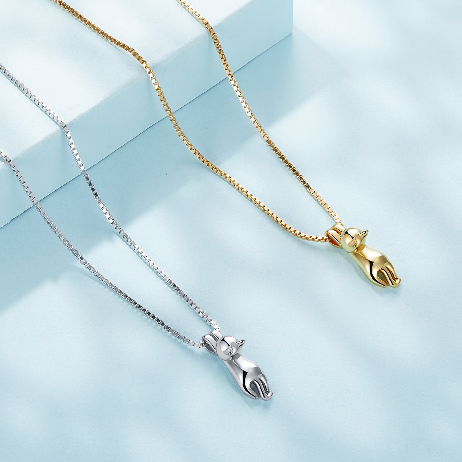 Silver Necklace Kitten Pendant Necklace with Lobster Clasp For Sale - sursenso Necklaces