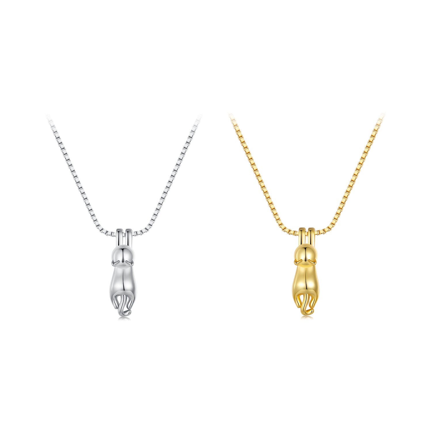 Silver Necklace Kitten Pendant Necklace with Lobster Clasp For Sale - sursenso Necklaces