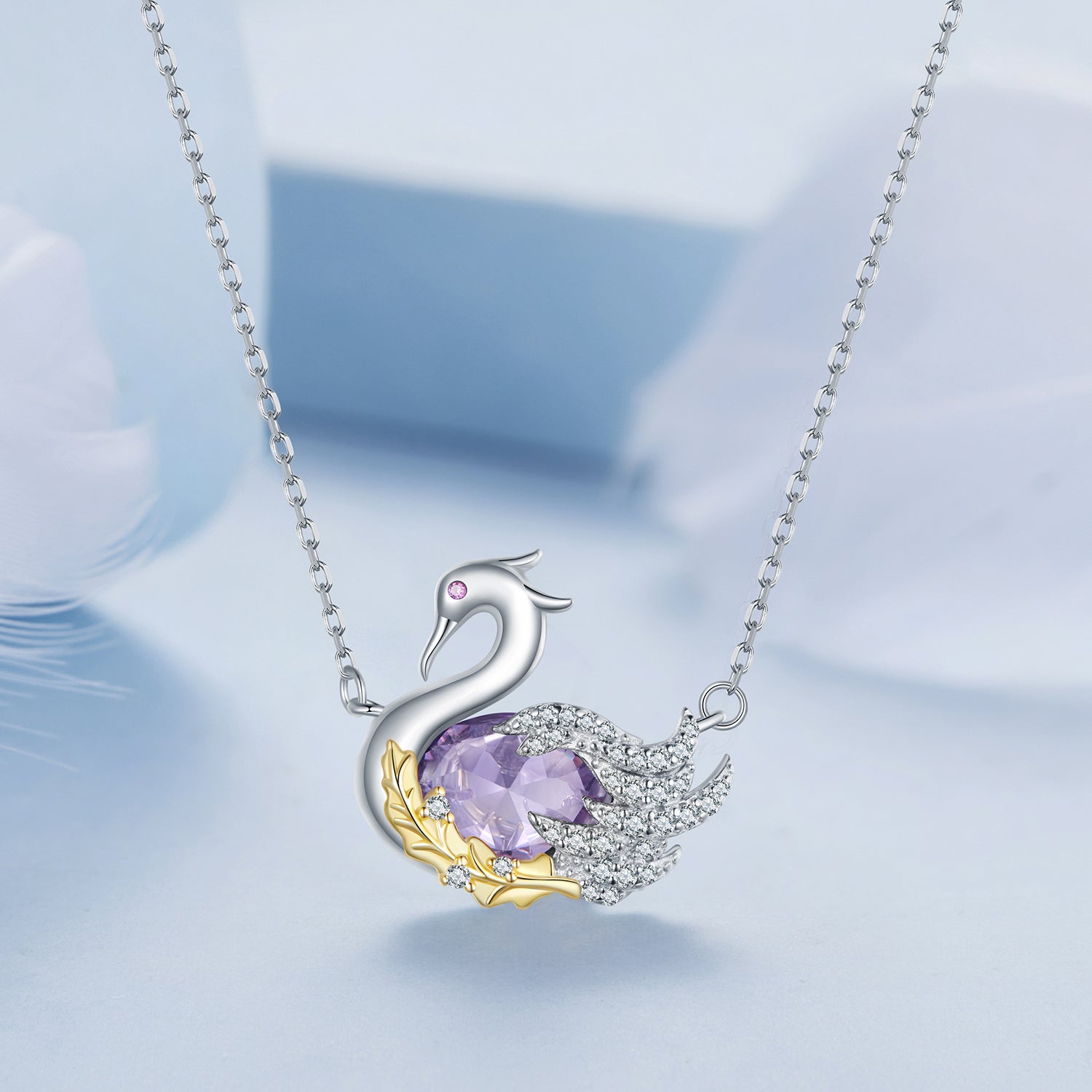Silver Necklace Luxurious Swan CZ with Lobster Clasp For Sale - sursenso Necklaces