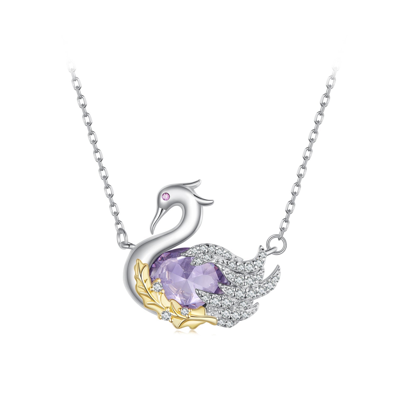 Silver Necklace Luxurious Swan CZ with Lobster Clasp For Sale - sursenso Necklaces
