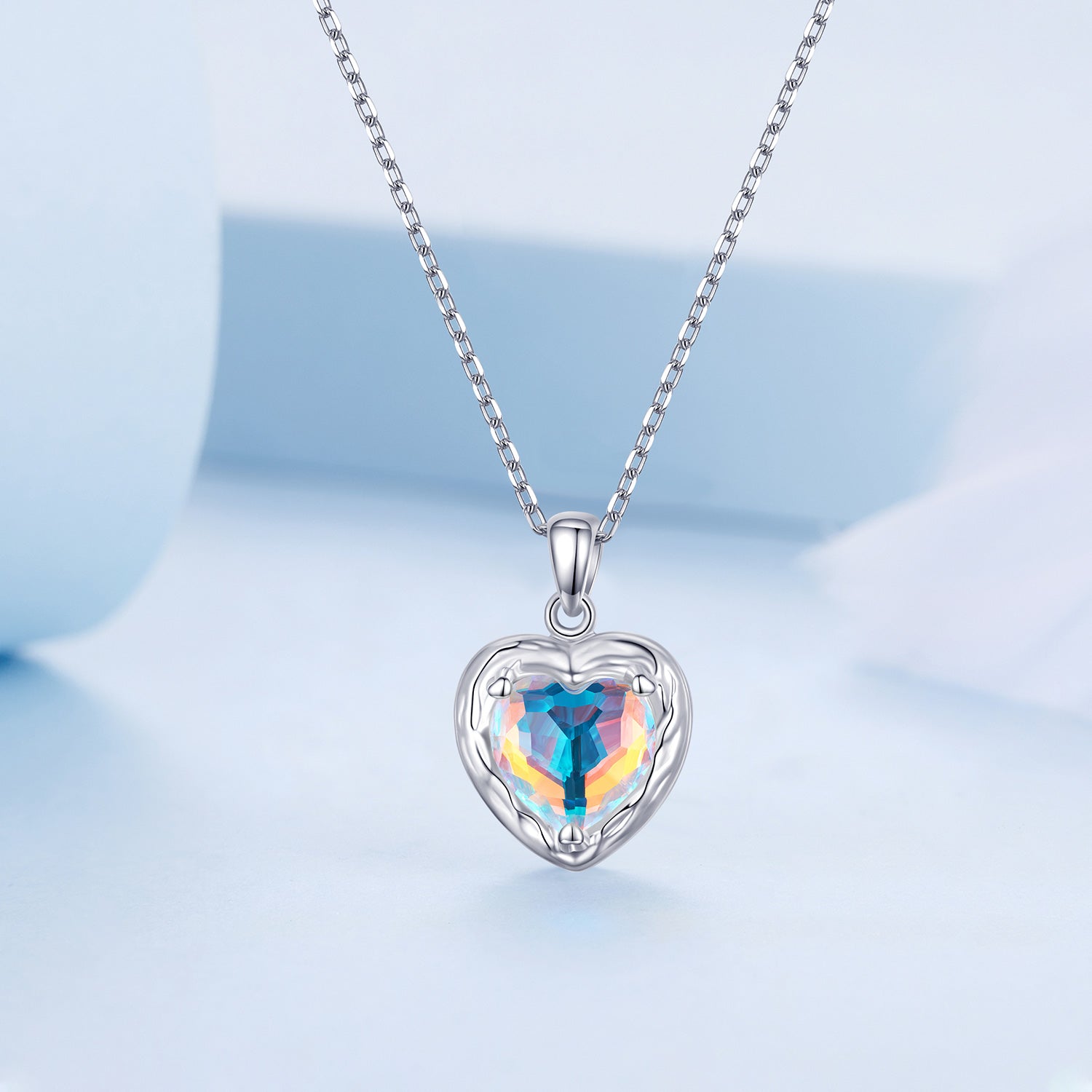 Silver Necklace Magic Heart Glass Pendant with Lobster Clasp Adjustable For Sale - sursenso Necklaces