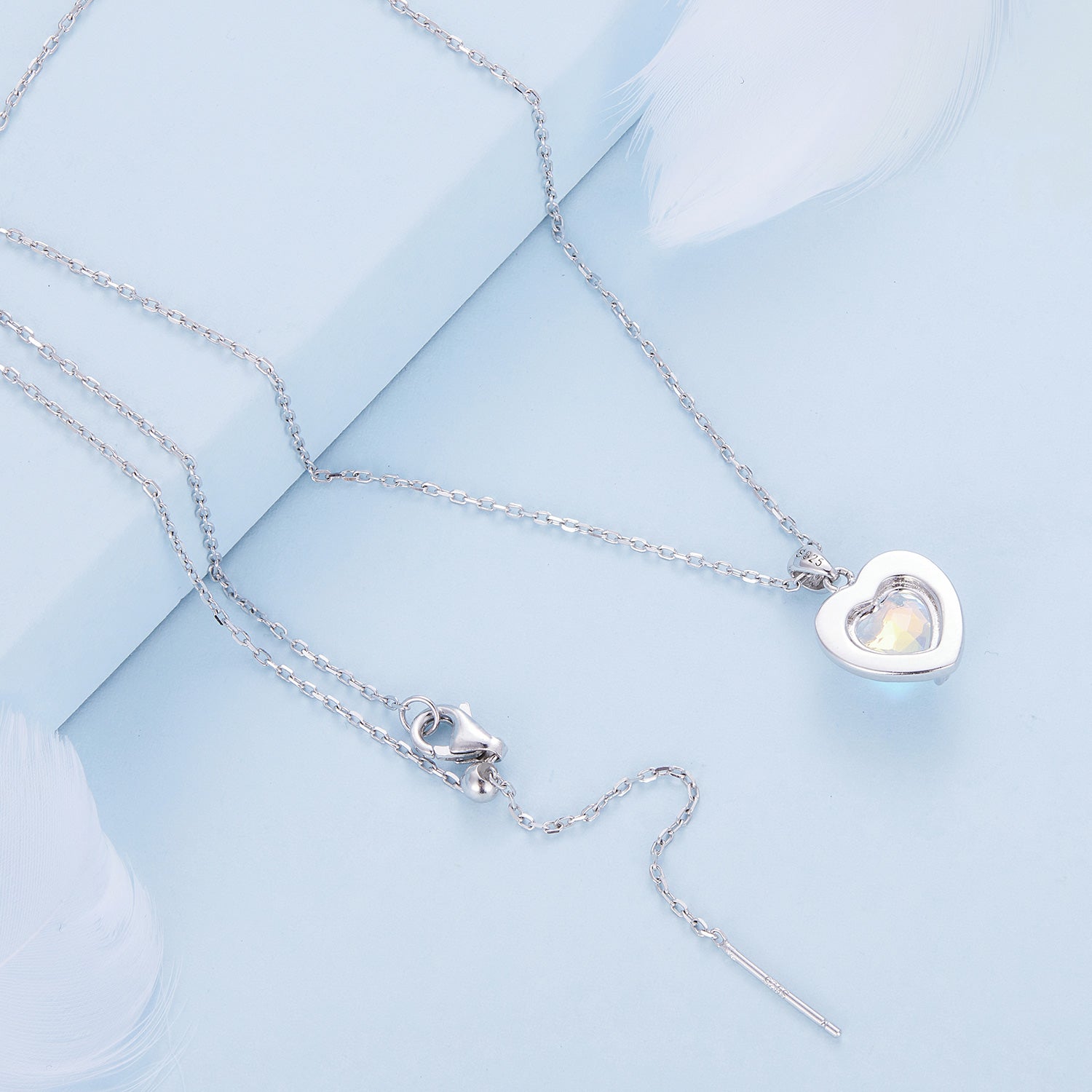 Silver Necklace Magic Heart Glass Pendant with Lobster Clasp Adjustable For Sale - sursenso Necklaces