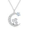 Silver Necklace Moon Rabbit Pendant with Lobster Clasp Adjustable For Sale - sursenso Necklaces
