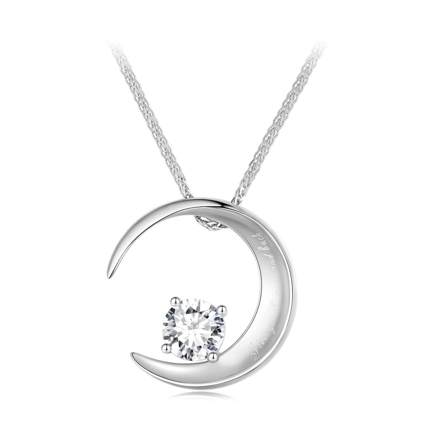 Silver Necklace Moon with CZ Pendant Necklace with Lobster Clasp For Sale - sursenso Necklaces