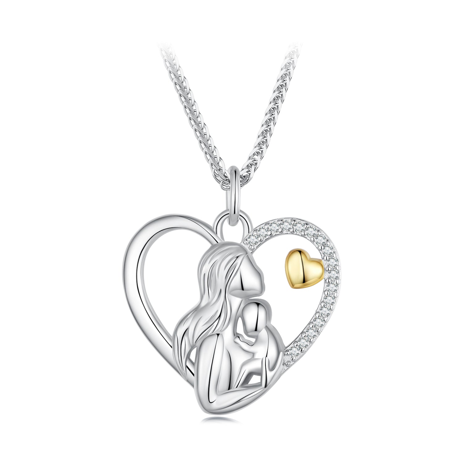 Silver Necklace Mother and Son Love Deeply CZ Pendant Necklace with Lobster Clasp For Sale - sursenso Necklaces