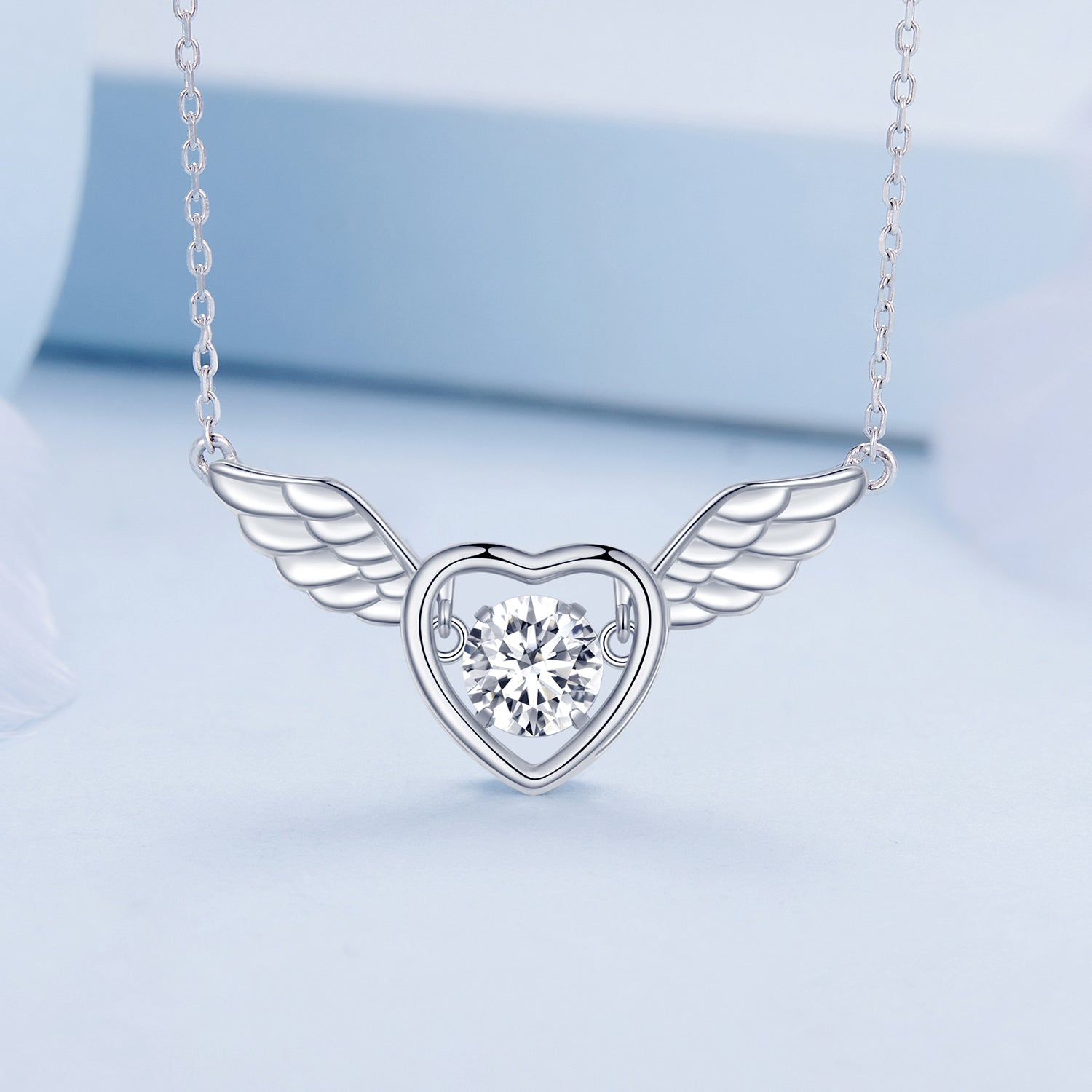 Silver Necklace Nimble Wings CZ Pendant with Lobster Clasp Adjustable For Sale - sursenso Necklaces