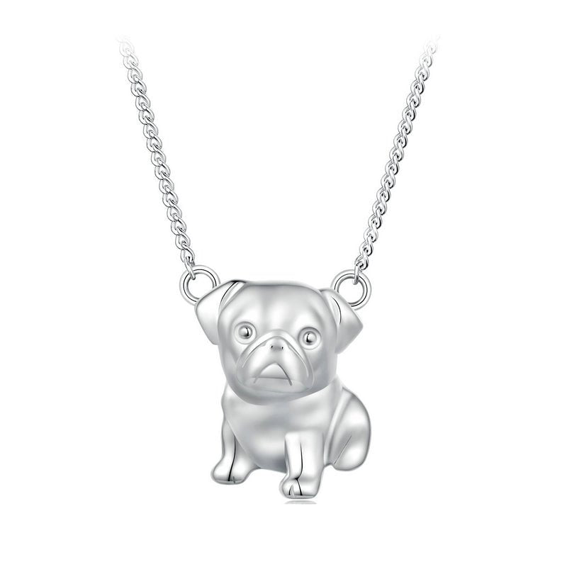 Silver Necklace Pug Pendant with Lobster Clasp For Sale - sursenso Necklaces