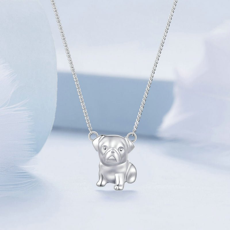 Silver Necklace Pug Pendant with Lobster Clasp For Sale - sursenso Necklaces