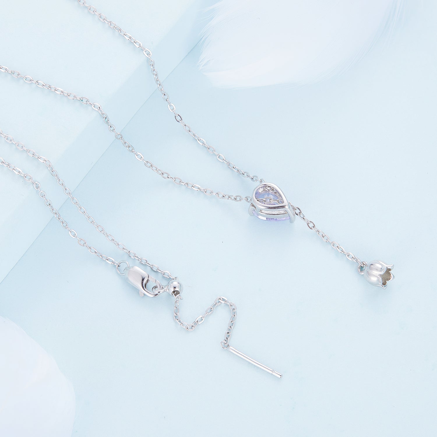 Silver Necklace Purple Lily Pendant with Lobster Clasp Adjustable For Sale - sursenso Necklaces