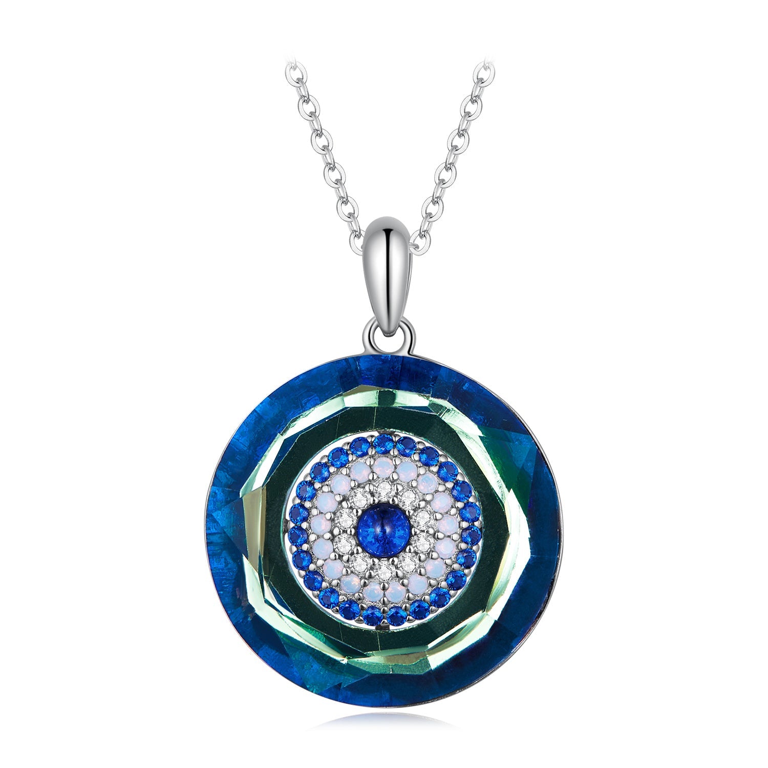 Silver Necklace Ring of Angels Demon Eye CZ with Lobster Clasp For Sale - sursenso Necklaces