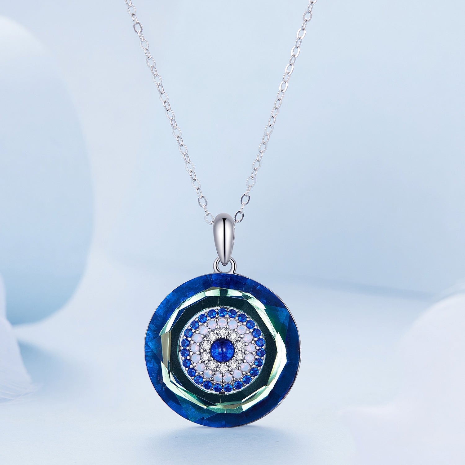 Silver Necklace Ring of Angels Demon Eye CZ with Lobster Clasp For Sale - sursenso Necklaces