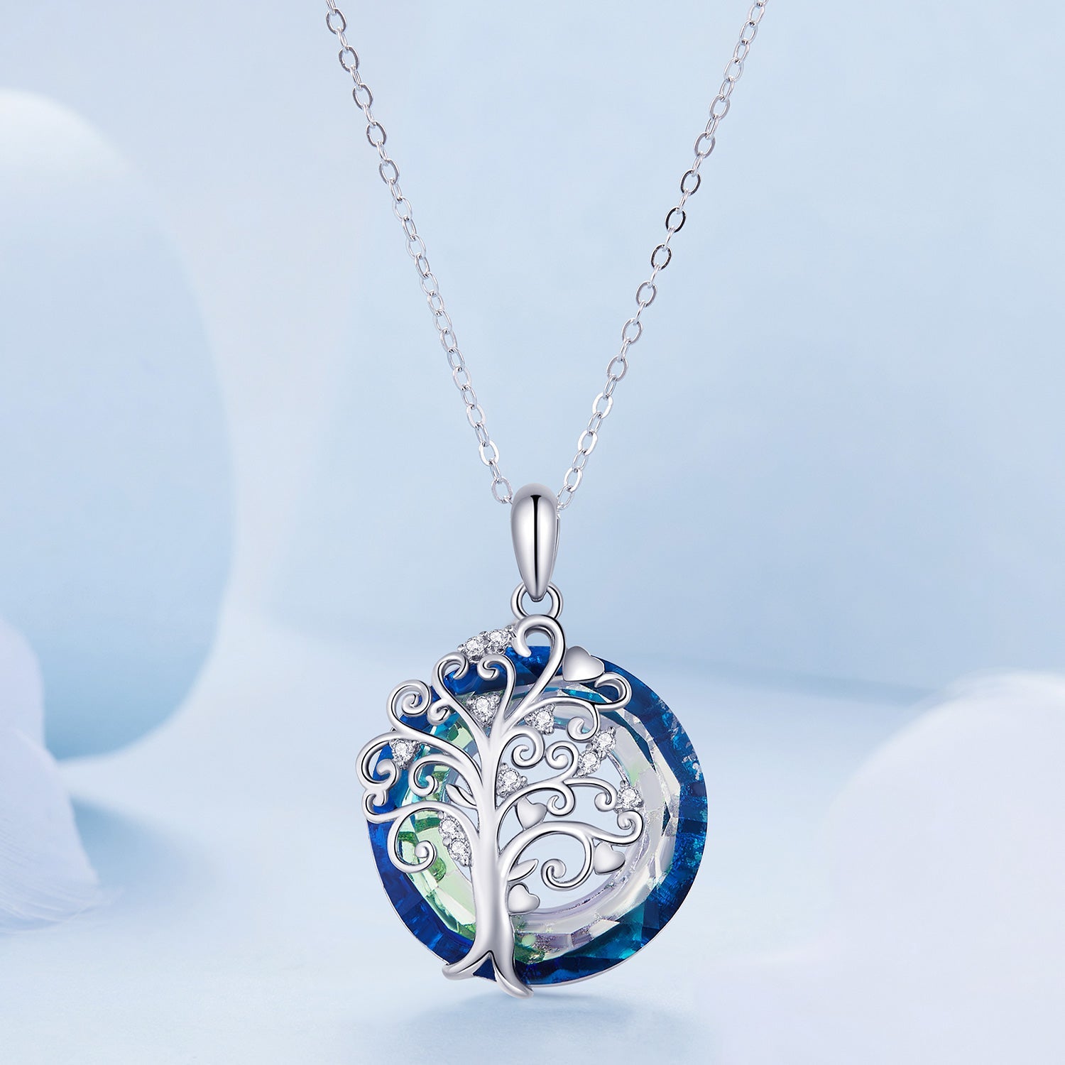 Silver Necklace Ring of Angels Tree of Life CZ Pendant with Lobster Clasp For Sale - sursenso Necklaces