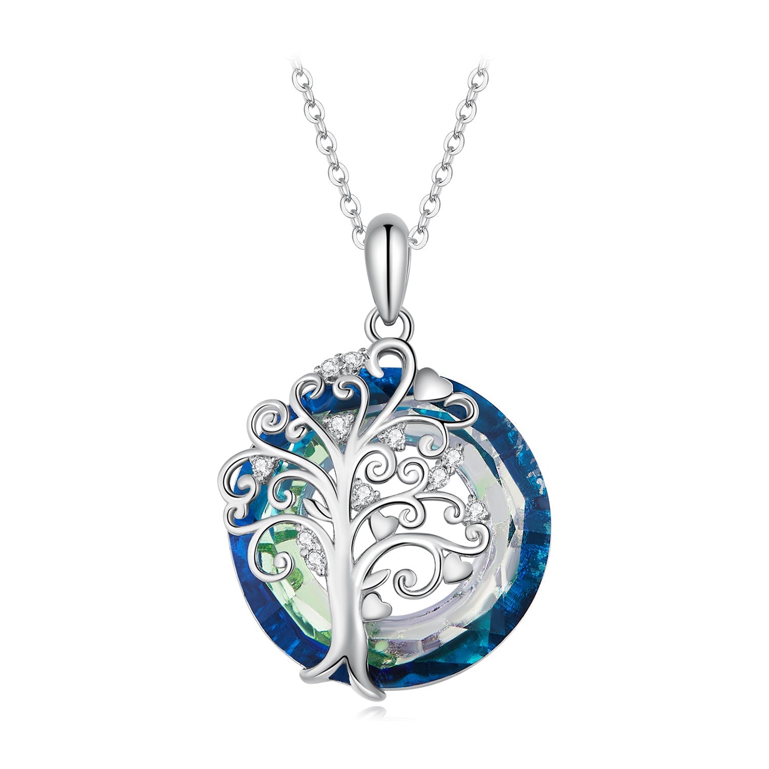 Silver Necklace Ring of Angels Tree of Life CZ Pendant with Lobster Clasp For Sale - sursenso Necklaces