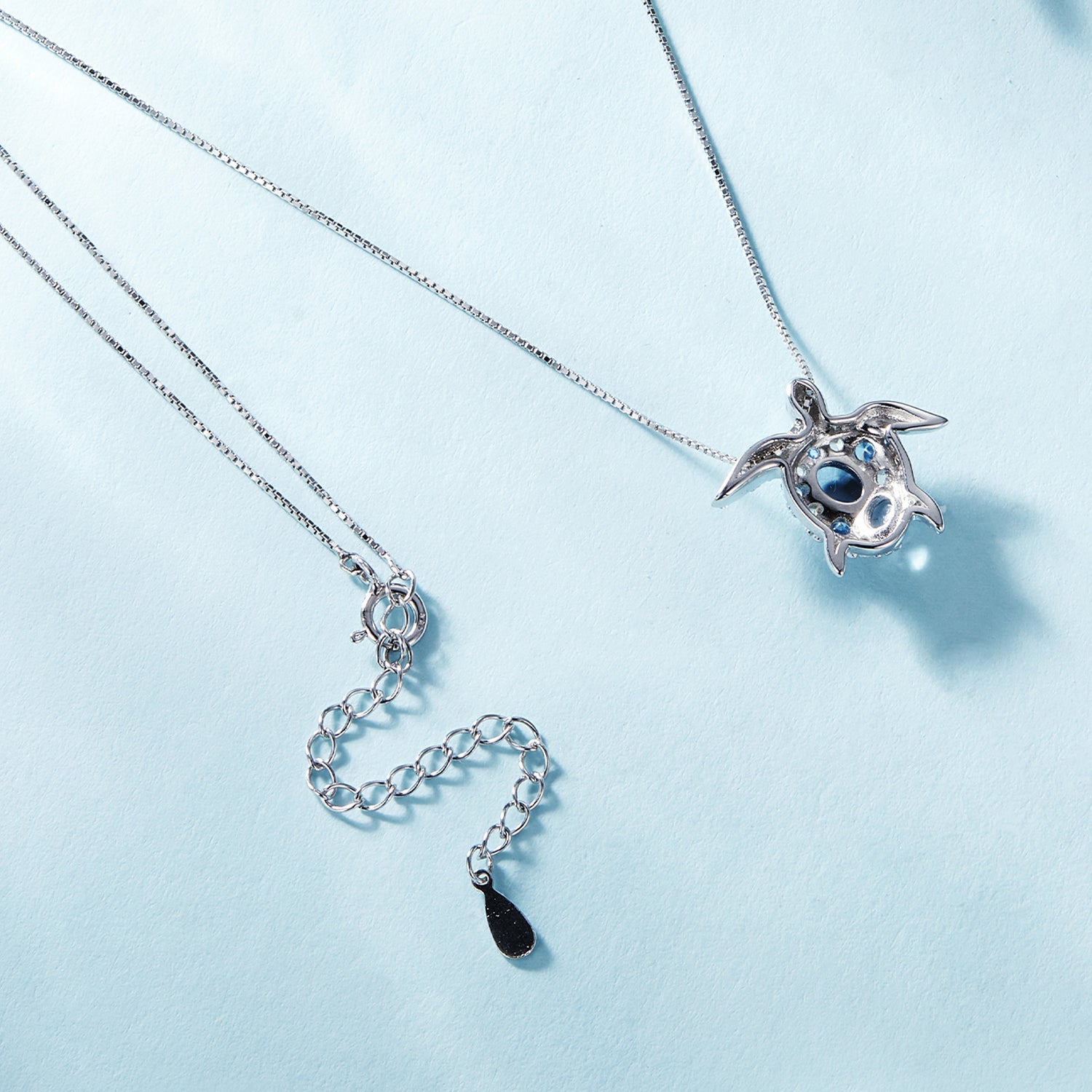 Silver Necklace Sea Turtle CZ Pendant with Lobster Clasp For Sale - sursenso Necklaces