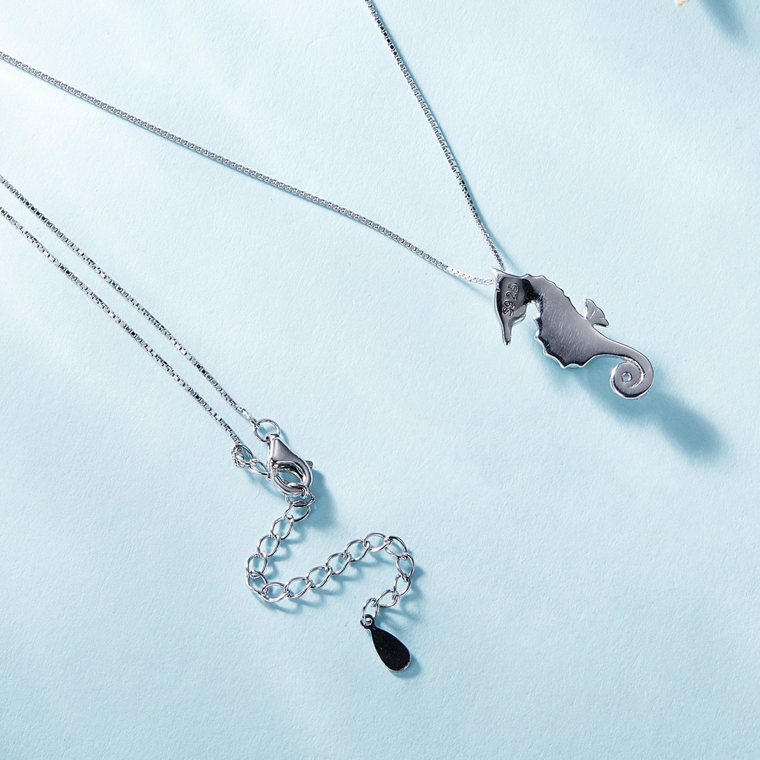 Silver Necklace Seahorse Moonstone CZ Pendant with Lobster Clasp For Sale - sursenso Necklaces