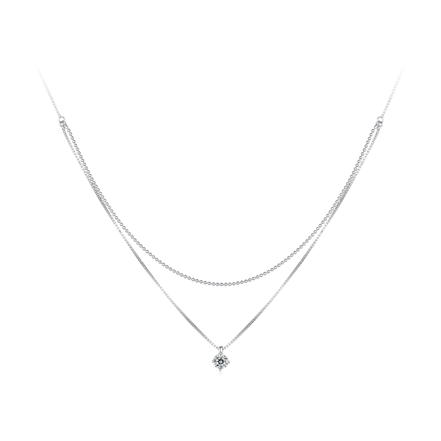 Silver Necklace Shining Double Layer CZ Pendant with Lobster Clasp For Sale - sursenso Necklaces
