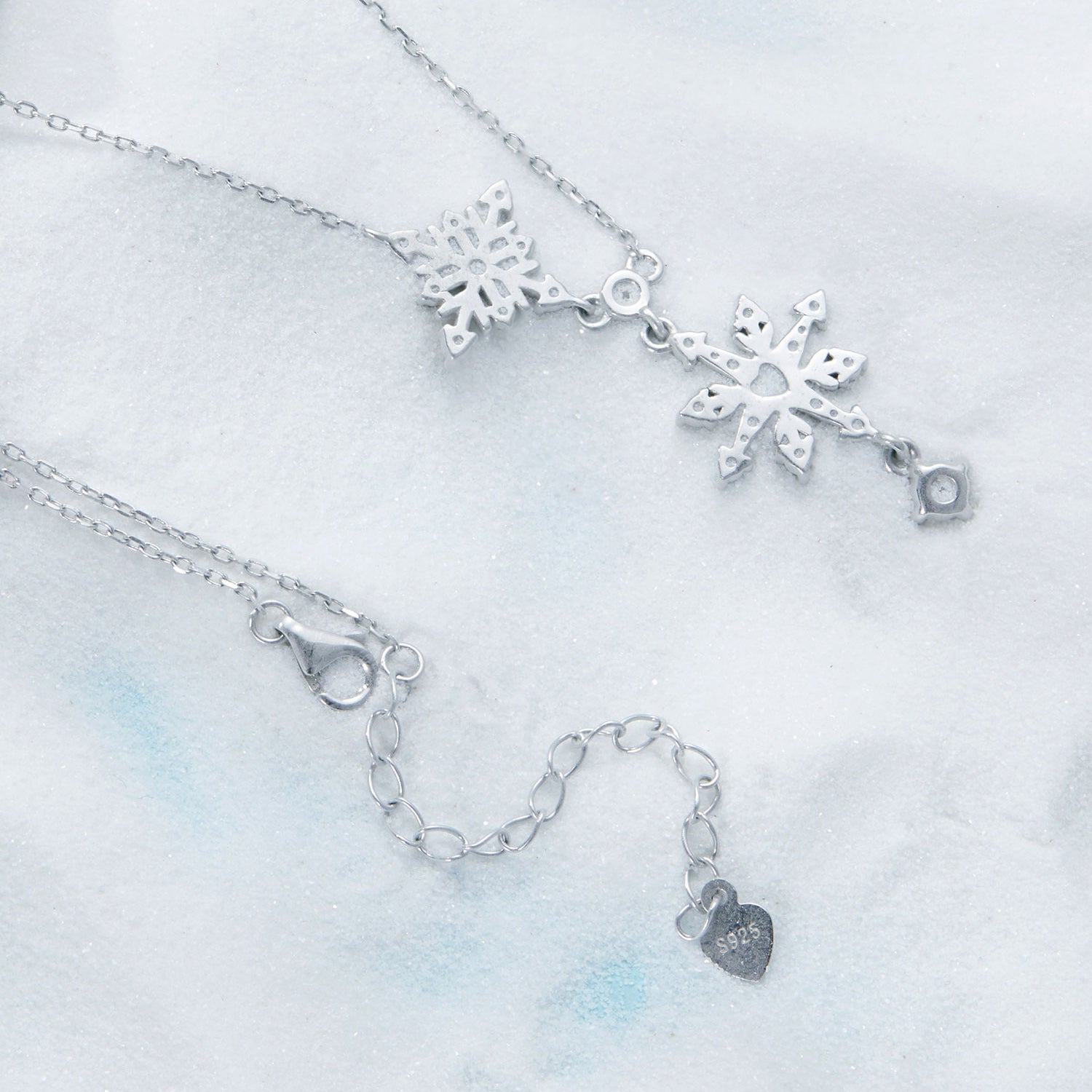 Silver Necklace Shining Snowflake CZ Pendant with Lobster Clasp For Sale - sursenso Necklaces