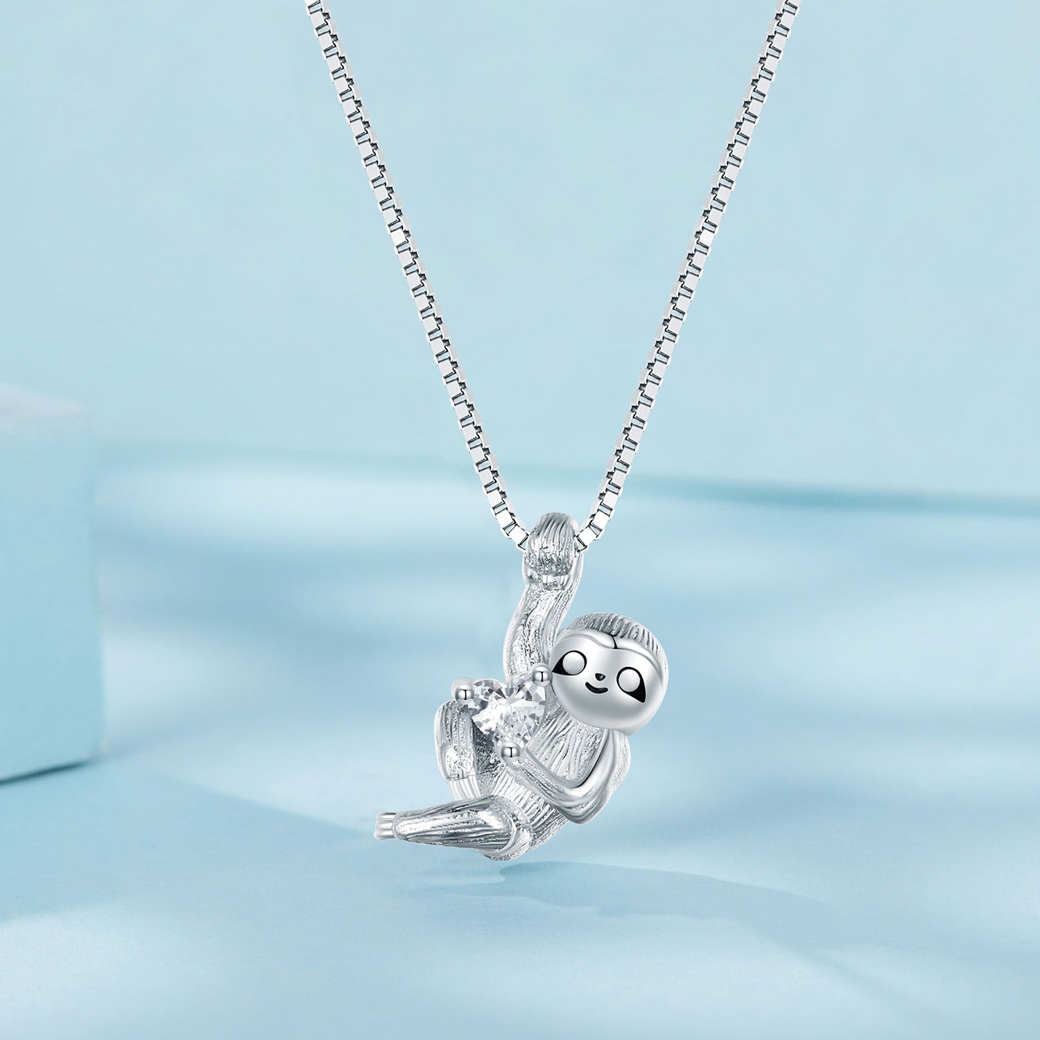 Silver Necklace Sloth CZ Pendant with Lobster Clasp For Sale - sursenso Necklaces
