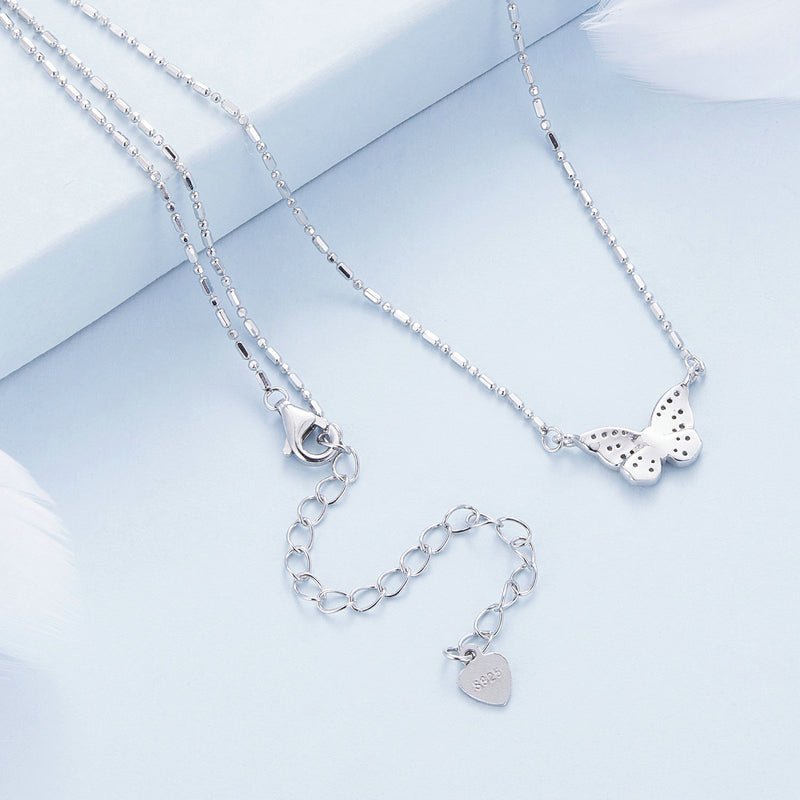 Silver Necklace Spiritual Butterfly CZ Pendant with Lobster Clasp Adjustable For Sale - sursenso Necklaces