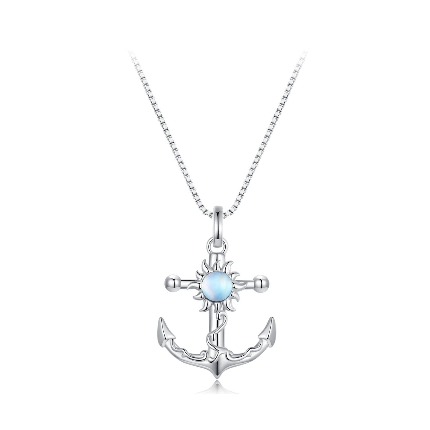 Silver Necklace Sun Anchor Pendant with Lobster Clasp For Sale - sursenso Necklaces