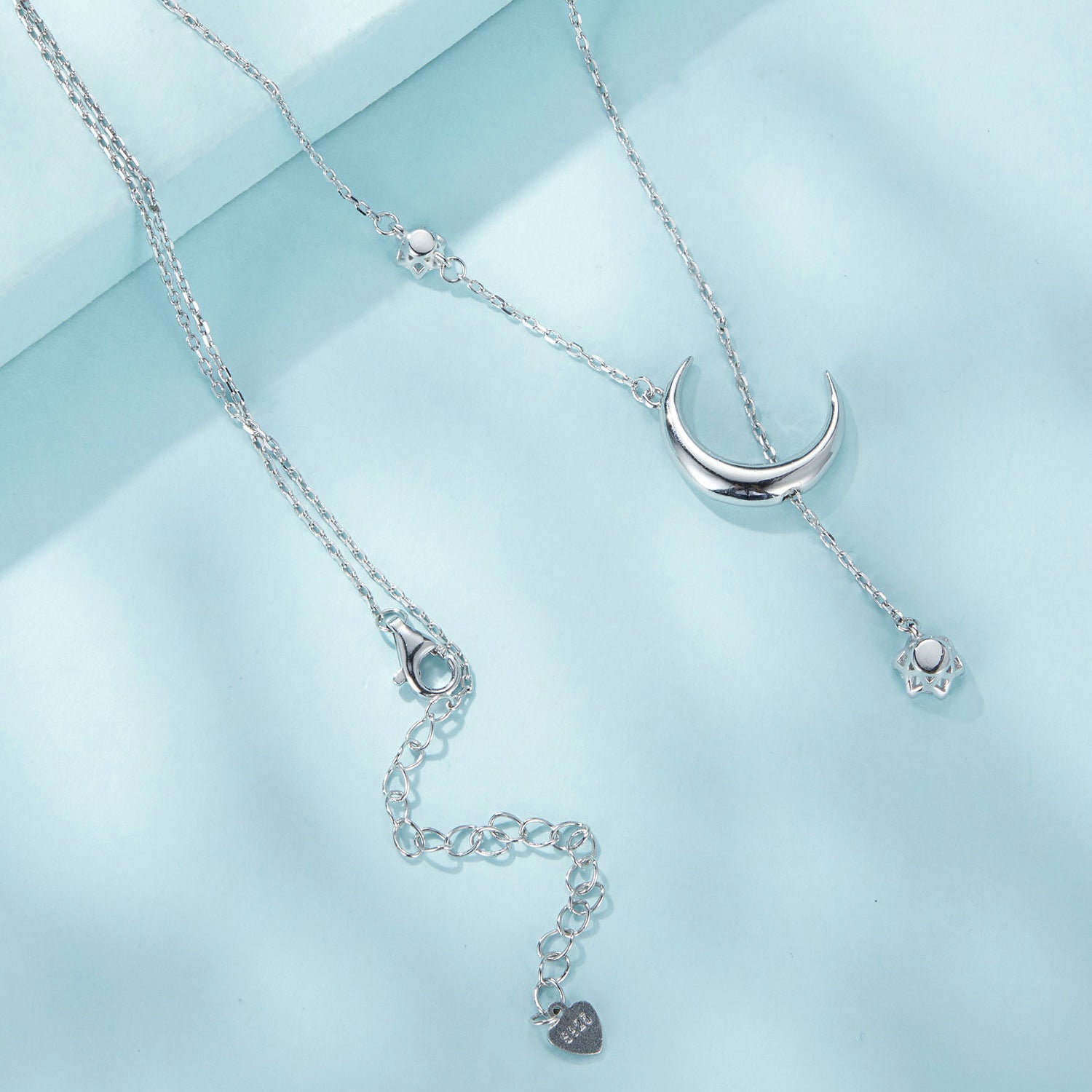Silver Necklace Y - ShapeMoon CZ Pendant with Lobster Clasp For Sale - sursenso Necklaces
