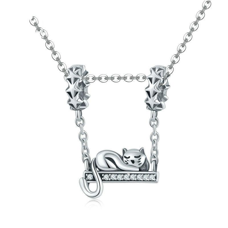 Silver Pendant Adorable Cat Star Pave CZ Dangle Charm For Sale - sursenso Pendant