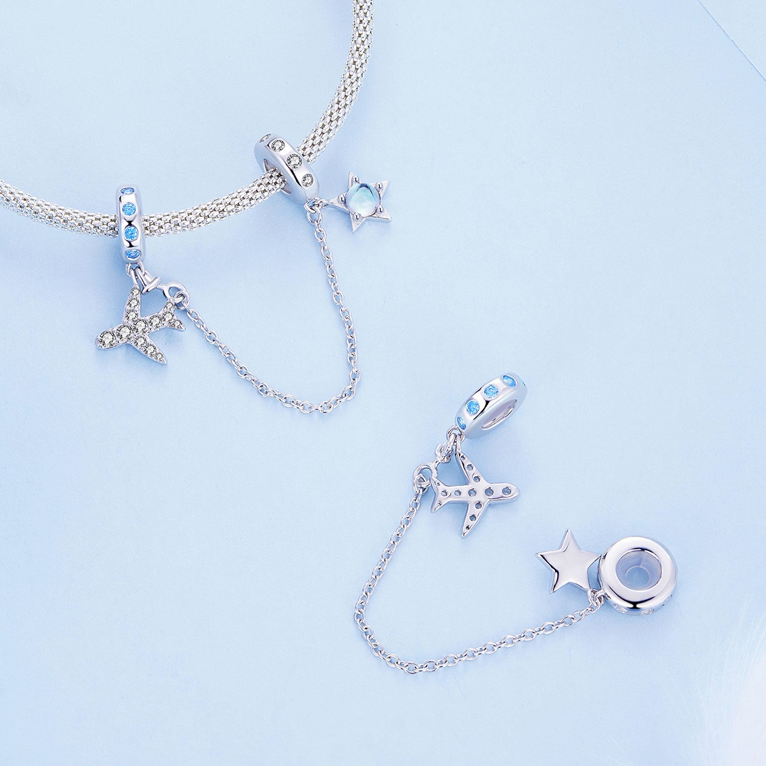 Silver Pendant Airplane and Starry Sky CZ Dangle Charm For Sale - sursenso Pendant