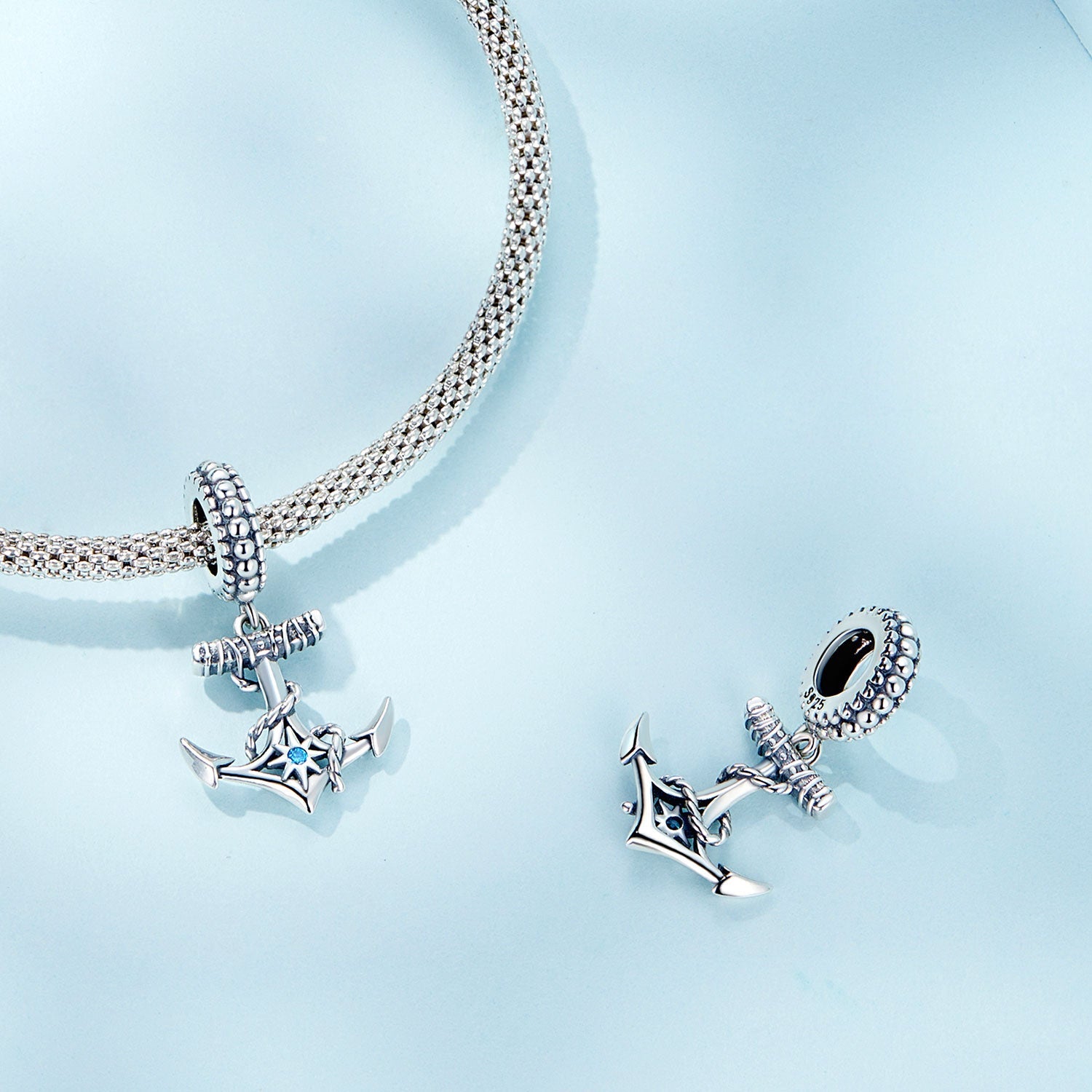 Silver Pendant Anchor CZ Dangle Charm For Sale - sursenso Pendant