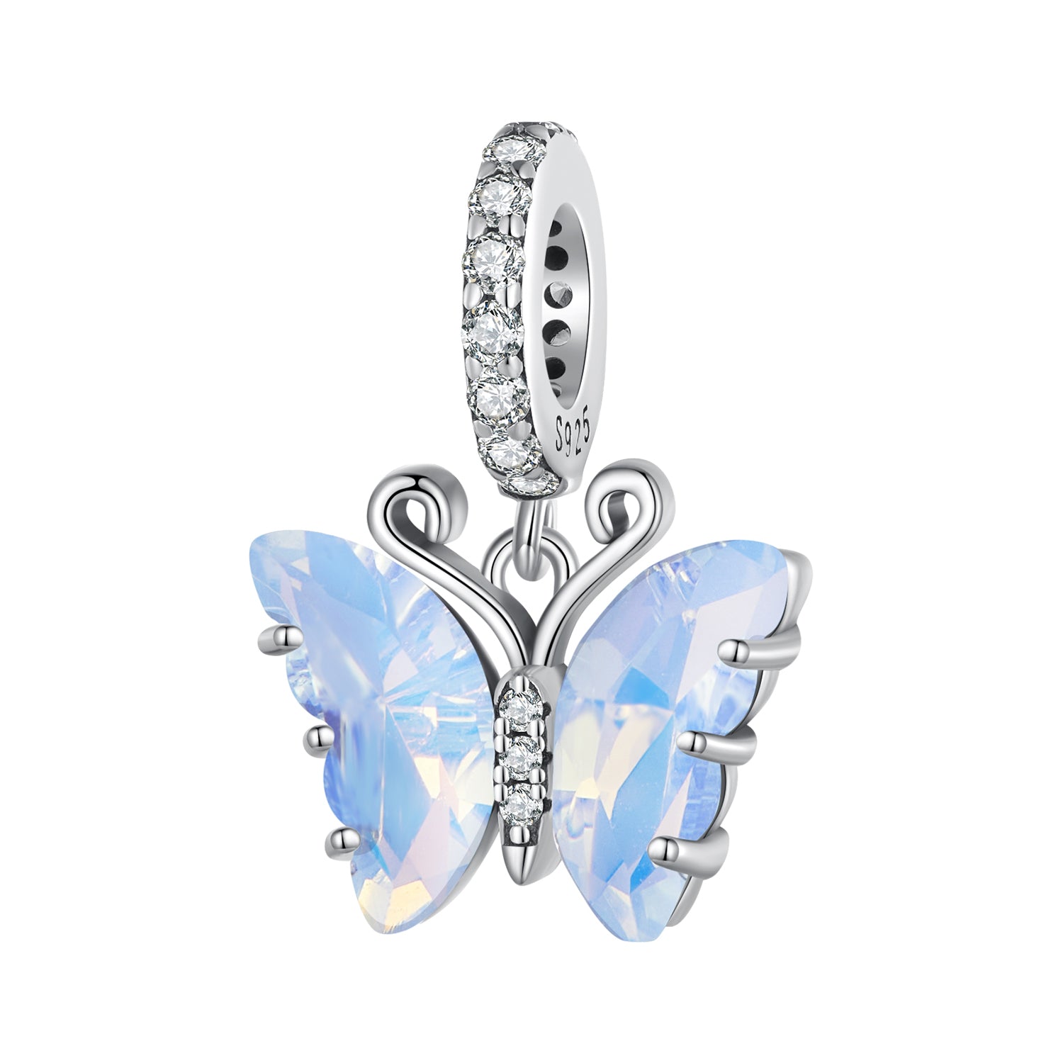 Silver Pendant Aurora Blue Butterfly CZ Dangle Charm For Sale - sursenso Pendant