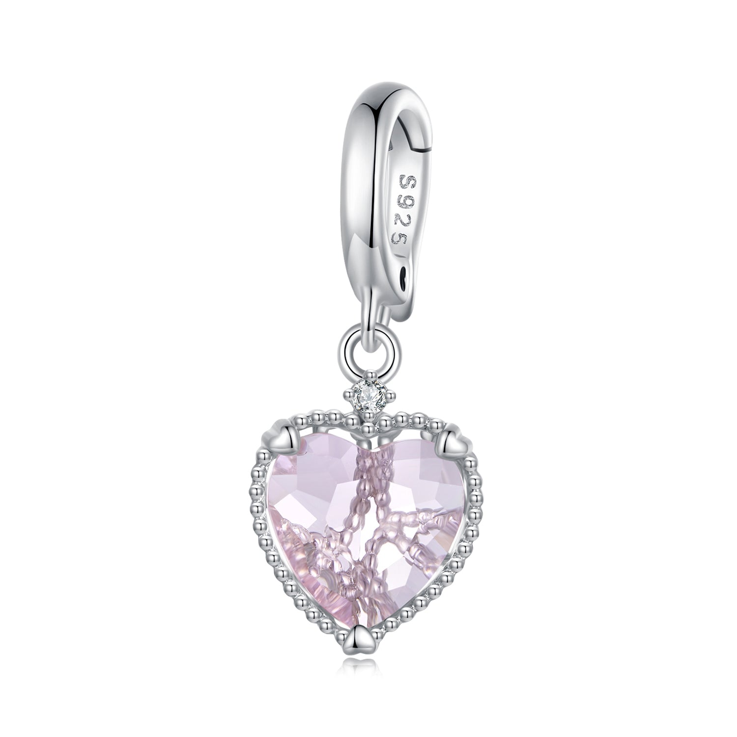 Silver Pendant Baby Pink Heart Glass Dangle Charm For Sale - sursenso Pendant