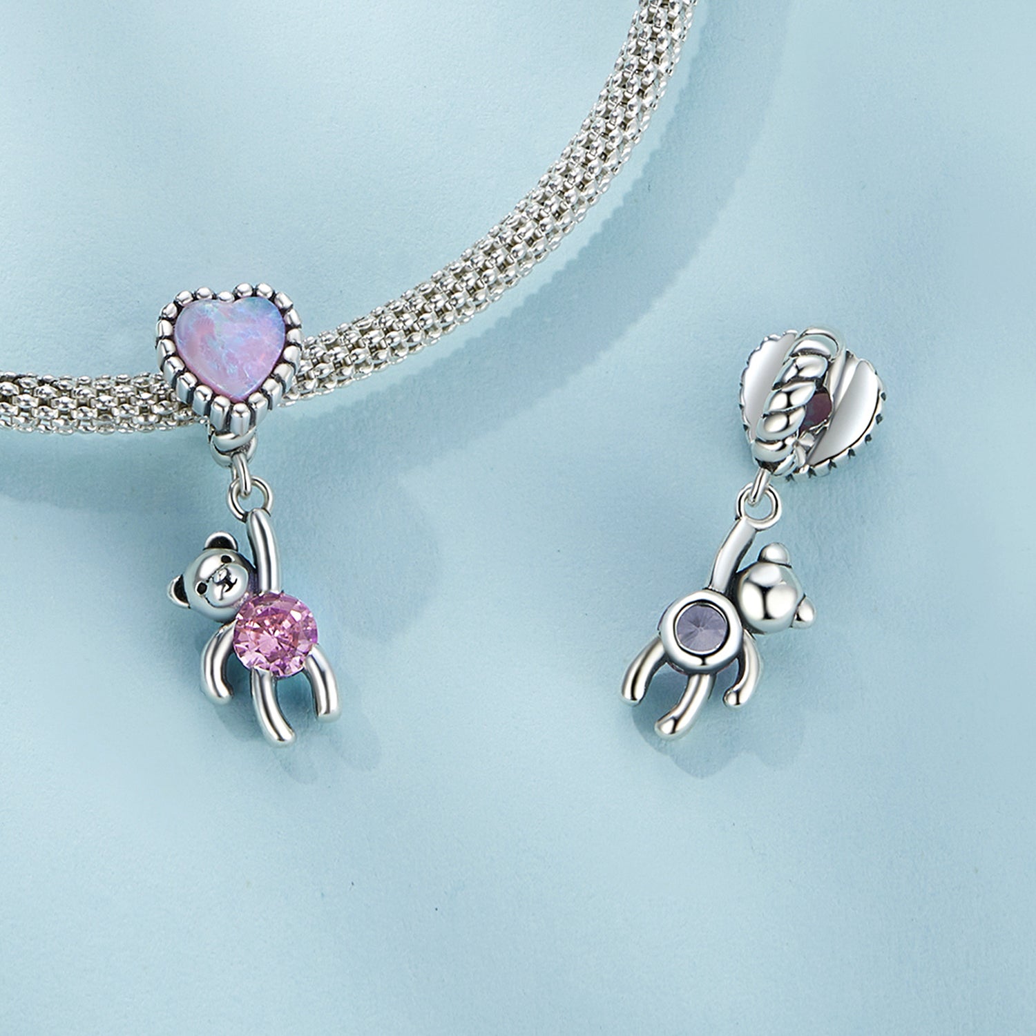 Silver Pendant Bear Catching Balloon CZ Dangle Charm For Sale - sursenso Pendant