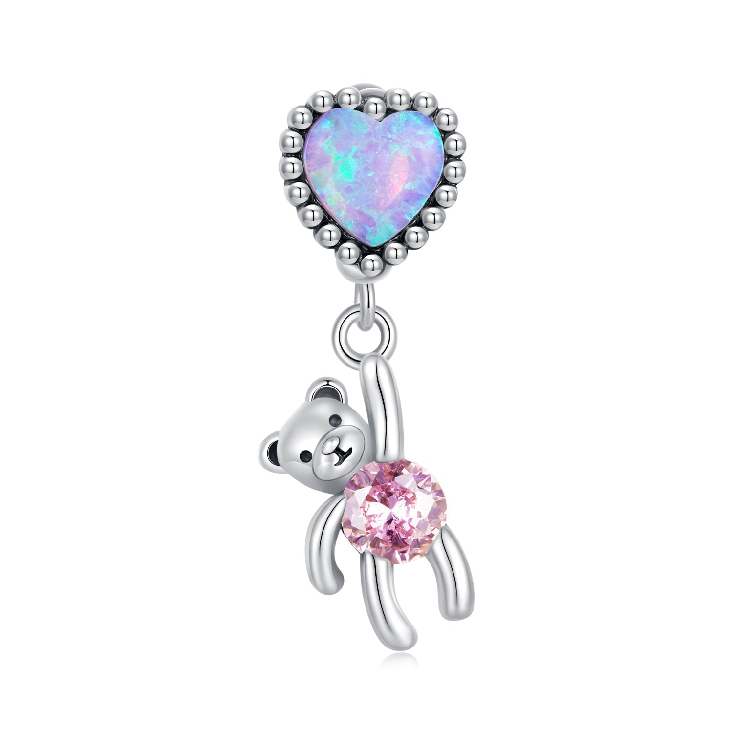 Silver Pendant Bear Catching Balloon CZ Dangle Charm For Sale - sursenso Pendant