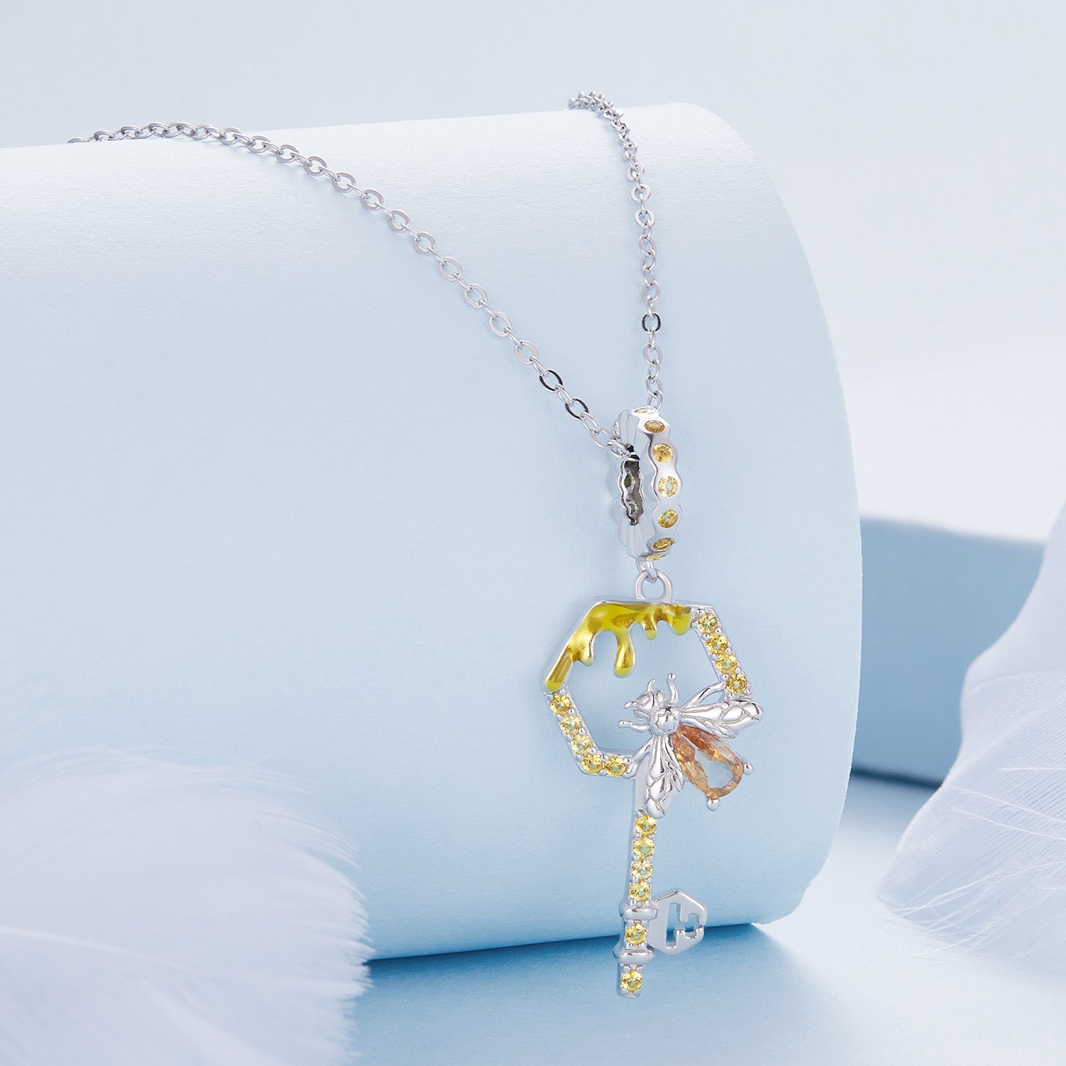 Silver Pendant Beehive Key CZ Dangle Charm For Sale - sursenso Pendant