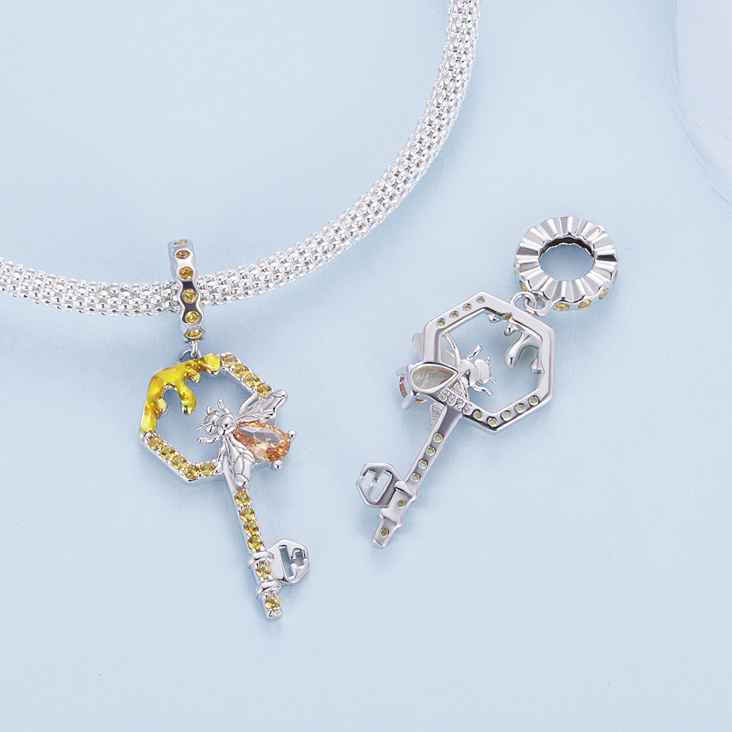 Silver Pendant Beehive Key CZ Dangle Charm For Sale - sursenso Pendant