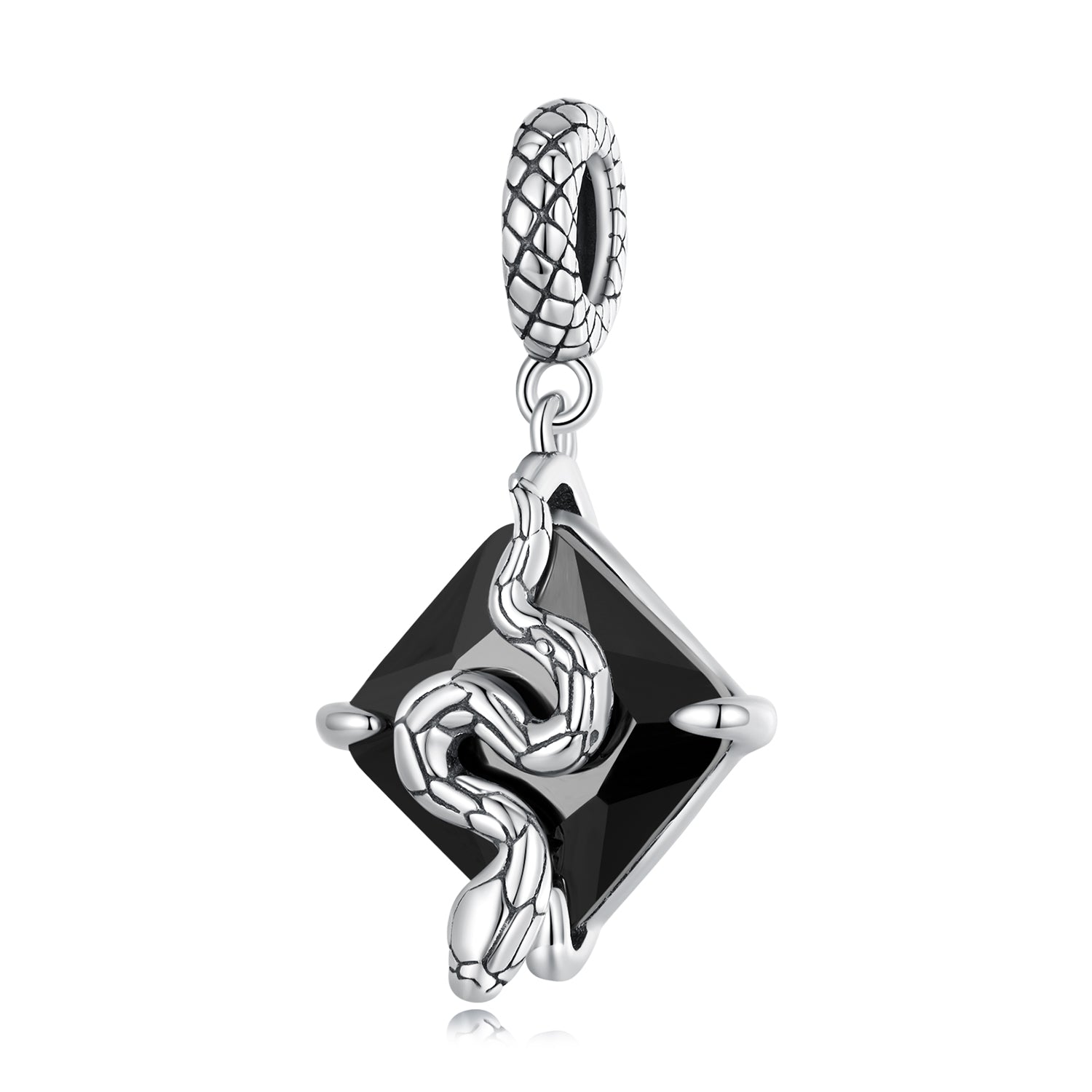 Silver Pendant Black Square Snake Dangle Charm For Sale - sursenso Pendant