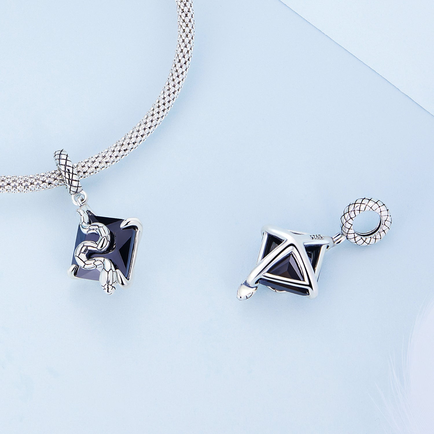 Silver Pendant Black Square Snake Dangle Charm For Sale - sursenso Pendant