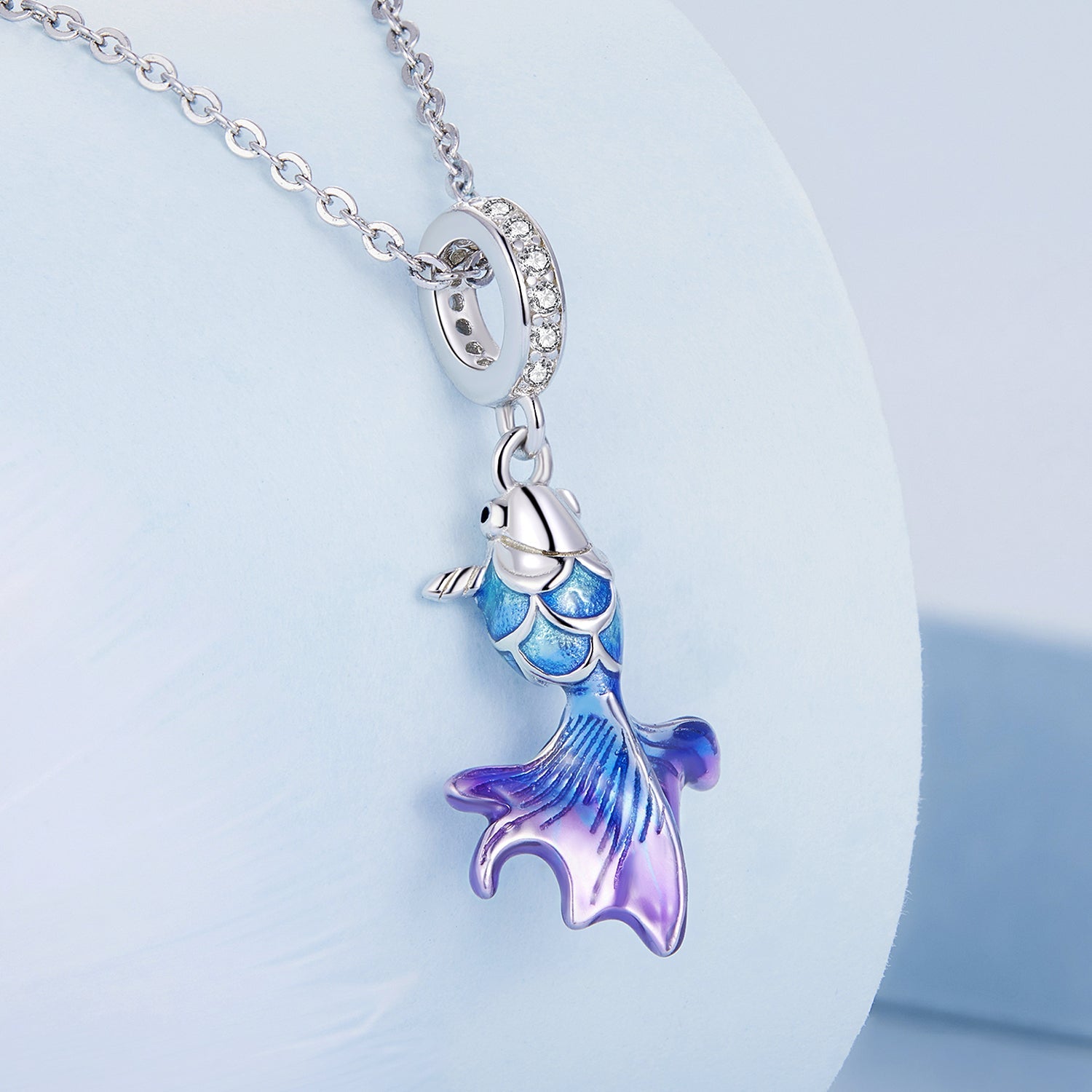 Silver Pendant Blue And Purple Koi CZ Dangle Charm For Sale - sursenso Pendant
