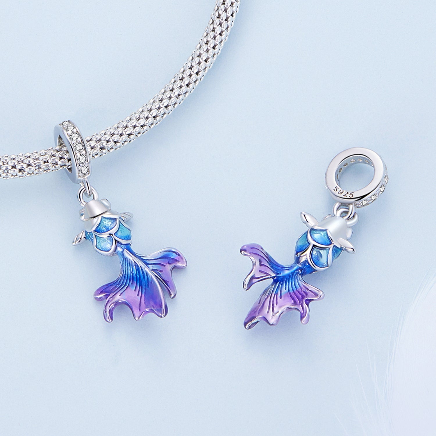 Silver Pendant Blue And Purple Koi CZ Dangle Charm For Sale - sursenso Pendant
