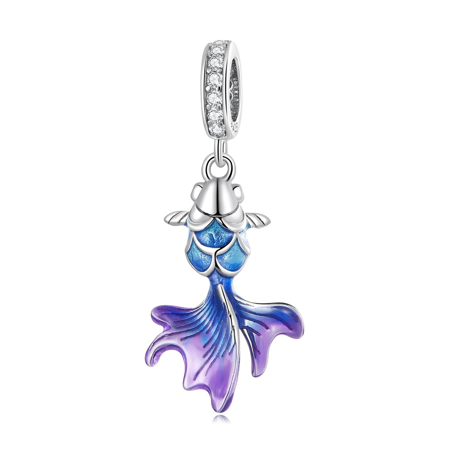 Silver Pendant Blue And Purple Koi CZ Dangle Charm For Sale - sursenso Pendant