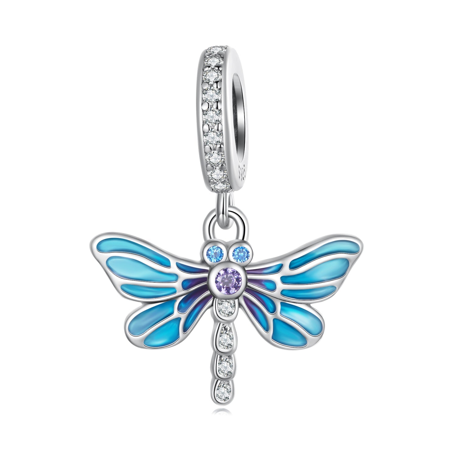 Silver Pendant Blue Dragonfly CZ Dangle Charm For Sale - sursenso Pendant