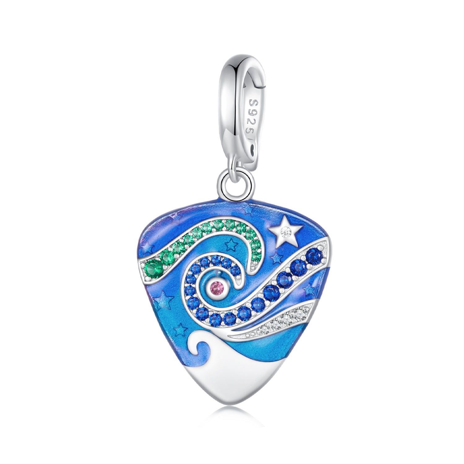 Silver Pendant Blue Guitar Pick CZ Dangle Charm For Sale - sursenso Pendant