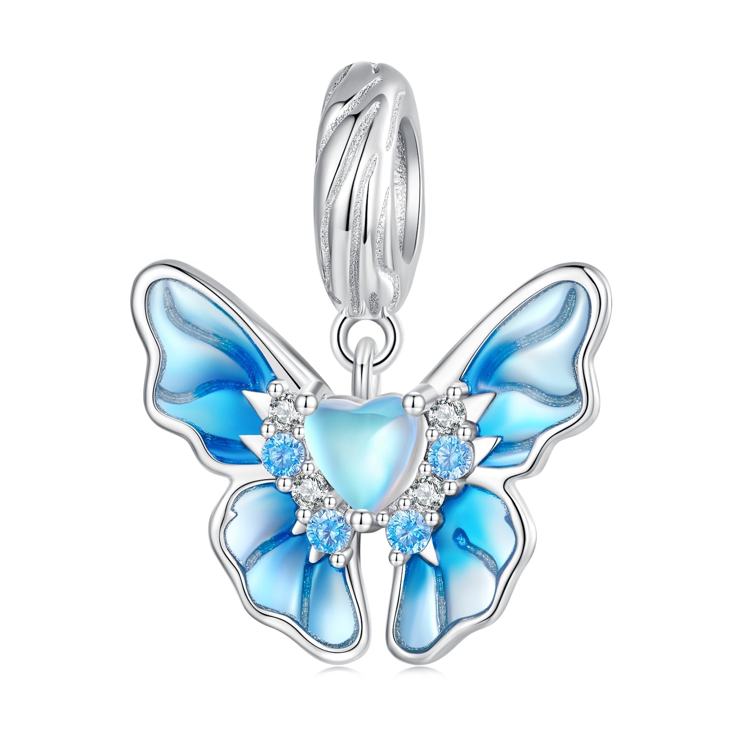 Silver Pendant Blue Heart Butterfly CZ Dangle Charm For Sale - sursenso Pendant