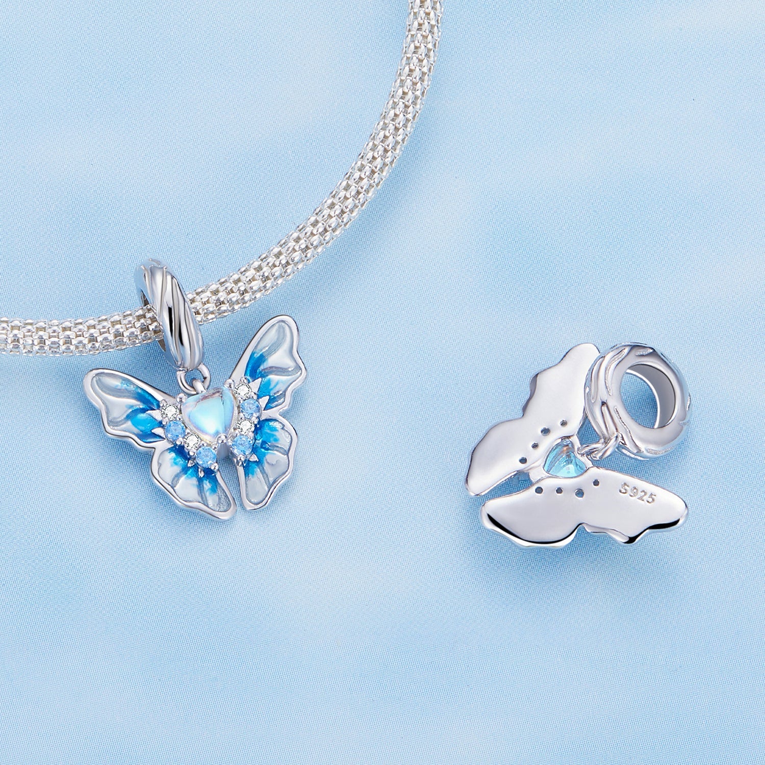 Silver Pendant Blue Heart Butterfly CZ Dangle Charm For Sale - sursenso Pendant