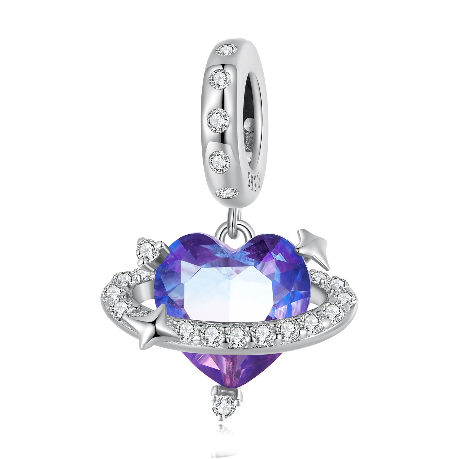 Silver Pendant Blue Heart Shaped Planet CZ Dangle Charm For Sale - sursenso Pendant