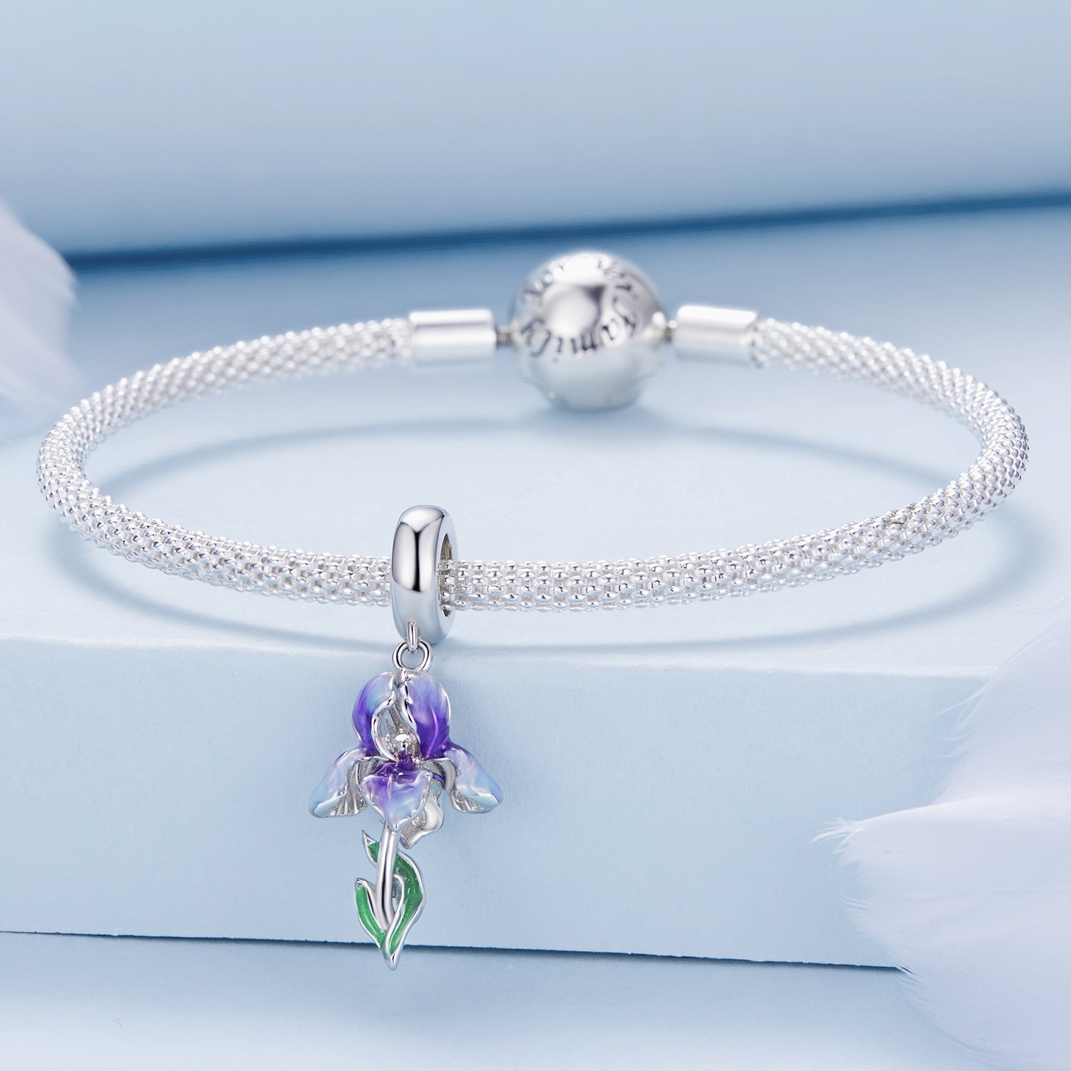 Silver Pendant Blue Irises CZ Dangle Charm For Sale - sursenso Pendant