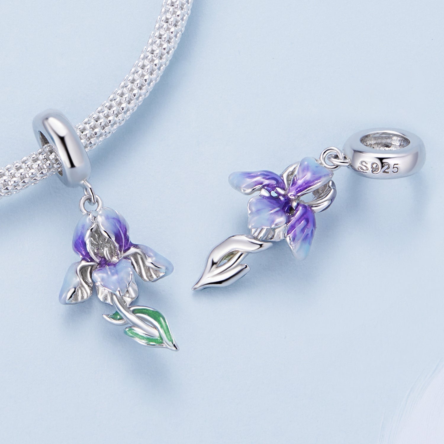 Silver Pendant Blue Irises CZ Dangle Charm For Sale - sursenso Pendant