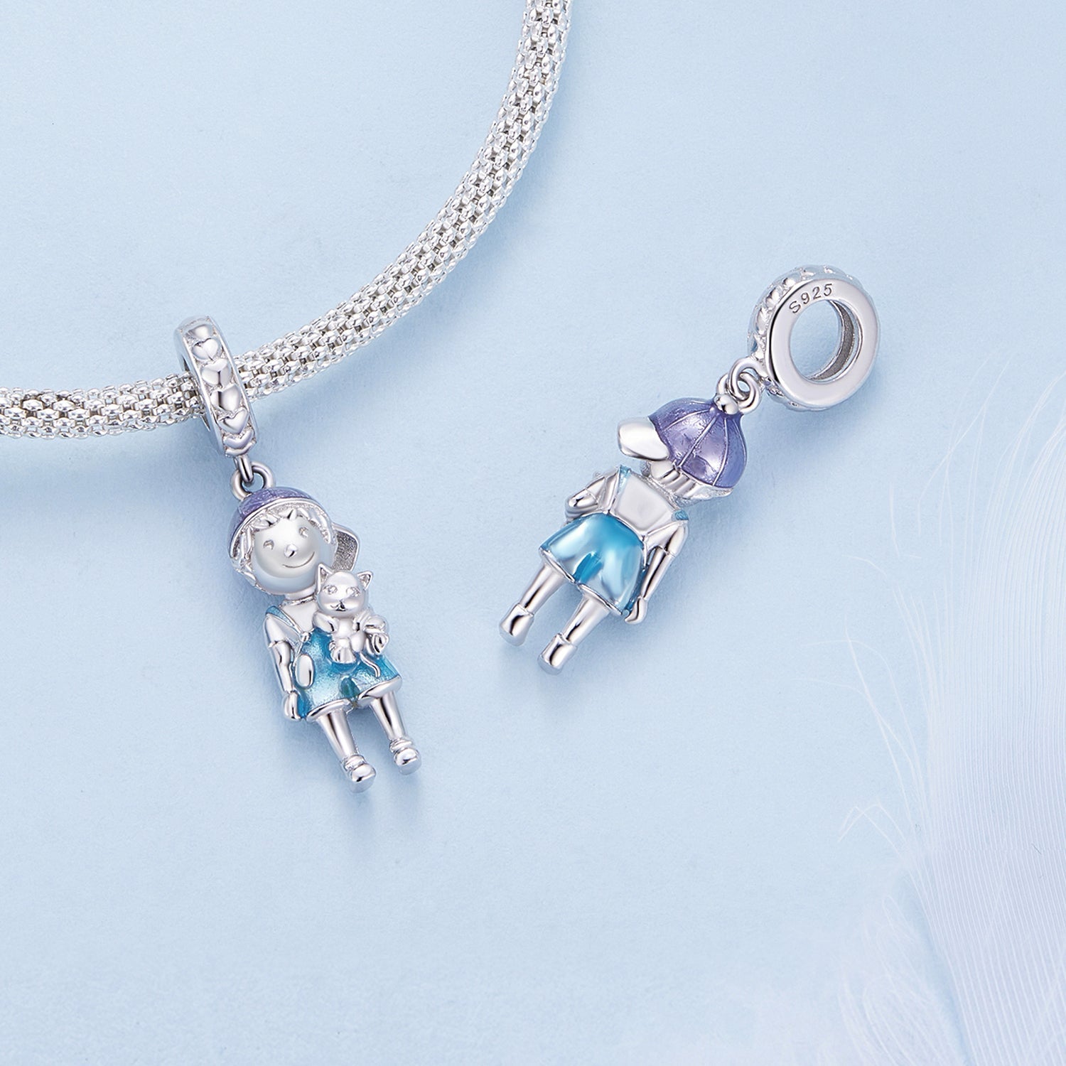 Silver Pendant Blue Little Boy Dangle Charm For Sale - sursenso Pendant